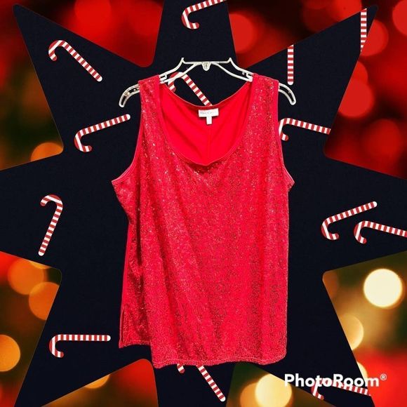 Fashion Bug Red Sequined Tank Top 1X! - Picture 2 of 7